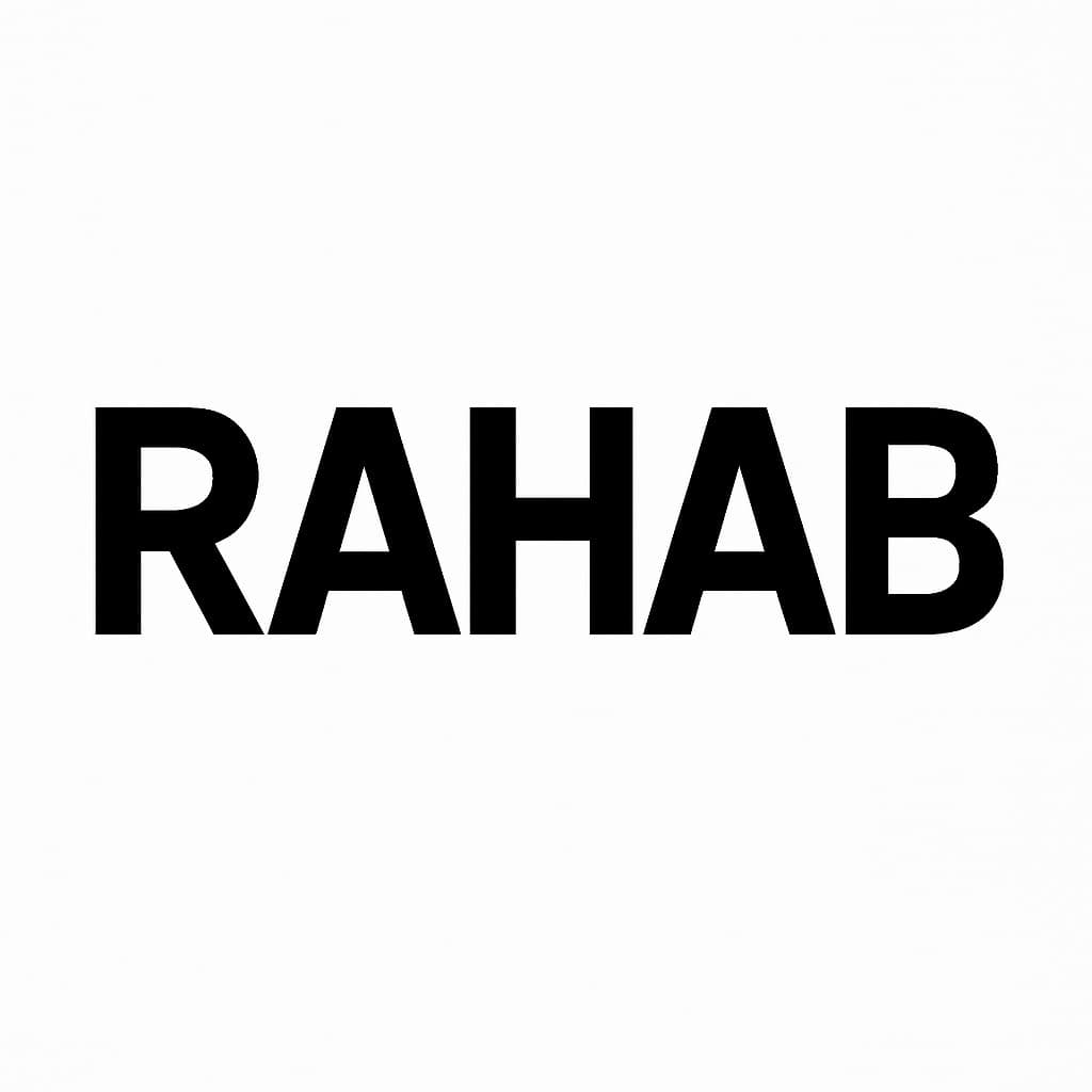 RAHAB wordmark in heavy black type